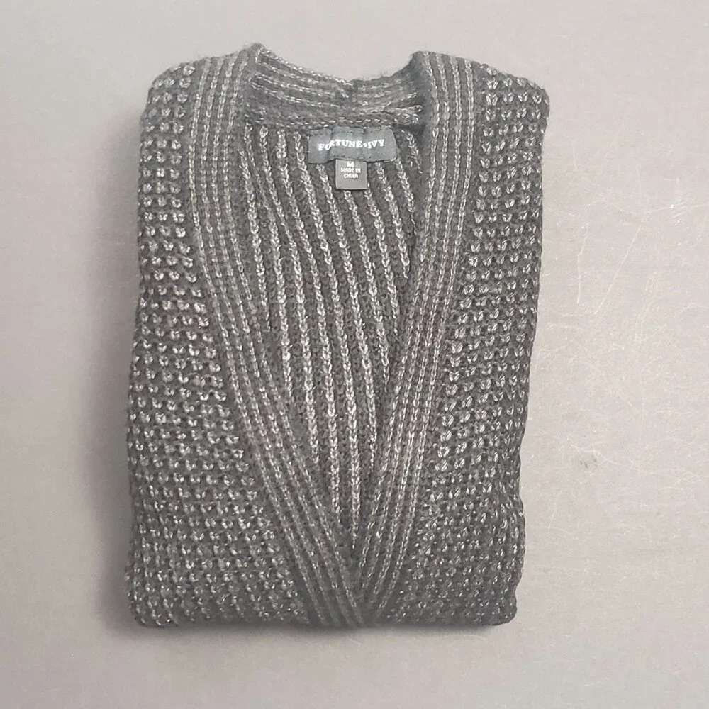 Fortune + Ivy Open Cardigan Sweater Women's Size Medium Black Grey Coatigan NWOT - Picture 16 of 16